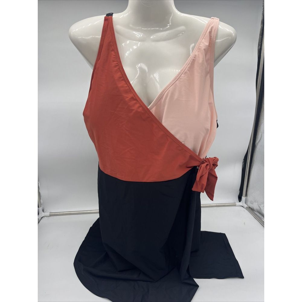 Summer Mac Swimsuit Black‎ Pink Burnt Orange Wrap Around Tie Skirted 4XL